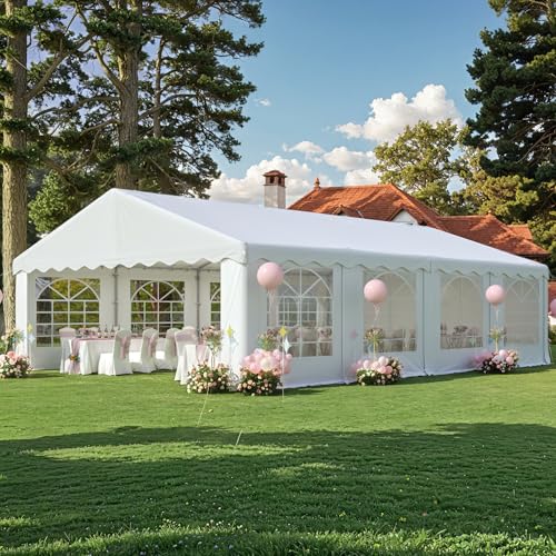 EROMMY 20X30FT Party Tent, White Outdoor Wedding Canopy with Removable Sidewalls and Church Windows, Heavy Duty Pavilion Shelter for Events, Celebrations, and Gatherings EROMMY