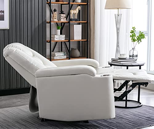 ANJ White Power Recliner Chair Electric Home Theater Seating Soft Leather Movie Chair for Living Room Overstuffed Single Reclining Sofa with Hidden Arm Storage, Cup Holders and USB Ports (Cream White) ANJ