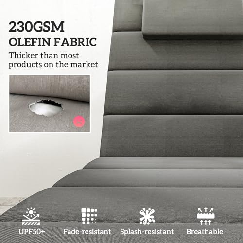 Outsunny Outdoor Lounge Chair Cushion Set of 2, 80" x 26" UPF50+ 230gsm Olefin and 25D High-Density Foam, Foldable Patio Chaise Lounge Cushion Set, Fade Resistant for Lawn Pool, Dark Gray