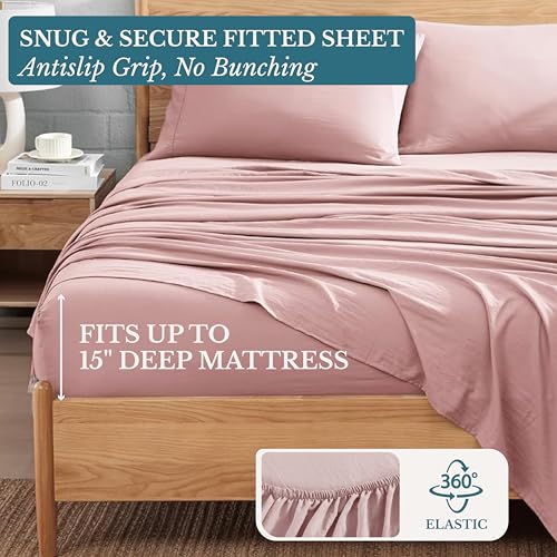 Casa Platino Queen Sheet Set, 4 Piece Pre-Washed Bed Sheets for Queen Size Bed, Ultra Soft Brushed Microfiber Sheets, Deep Pocket up to 15", Hotel Luxury Bedding, Fade Resistant & Cozy – Sepia Rose Casa Platino