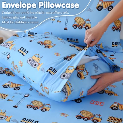 CIMVI Kids Twin Sheets Set for Boys Construction Car Excavator Bed Sheet 15-Inch Deep Pocket Fitted Sheet Soft Microfiber 3 Pieces Bedding with Pillowcase Fade Resistant Children Room Decor CIMVI