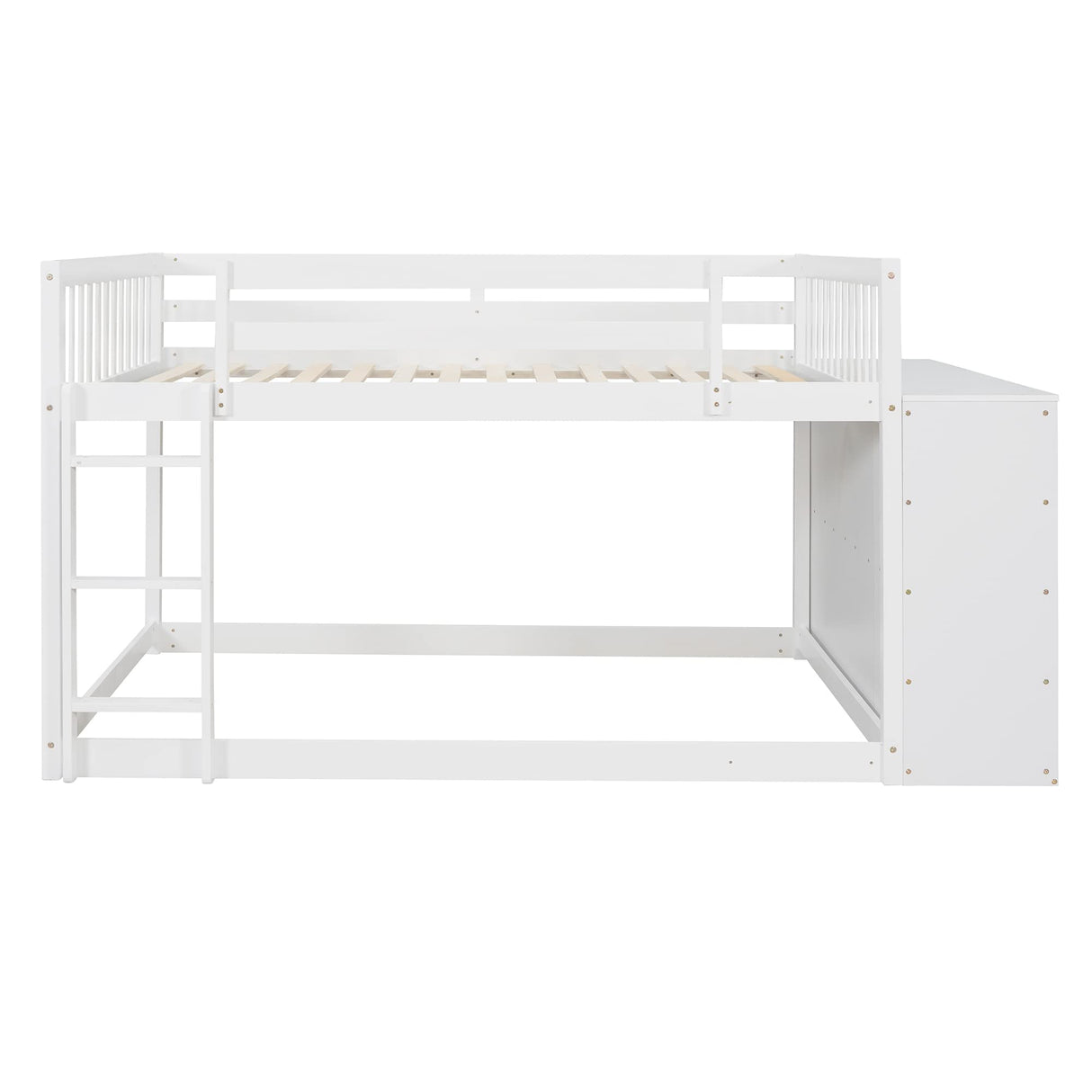 White Full Over Full Bunk Beds with Storage, Wooden Floor Bunk Beds with 4 Drawers & 3 Shelves, Low Bunk Bed Frame with Movable Cabinets, Full Loft Bed for Kids, Girls Boys, Teens, Adults Harper & Bright Designs