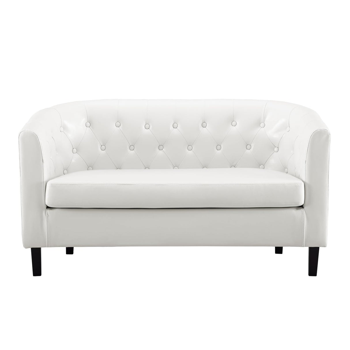 Naomi Home Barrel Love Seat, Button Tufted Faux Leather Loveseat Sofas, Modern 2 Seater Faux Leather Sofa, Small Loveseats for Small Spaces, Bedrooms, Love Seat Couches for Living Room - White Naomi Home