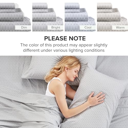 Comfort Spaces 100% Cotton Sheet Set Breathable, Lightweight, Soft with 12" Elastic Pocket Fits up to 14" Mattress, All Season Cozy Bedding, Matching Pillow Case, Twin Diamond Taupe 3 Piece Comfort Spaces