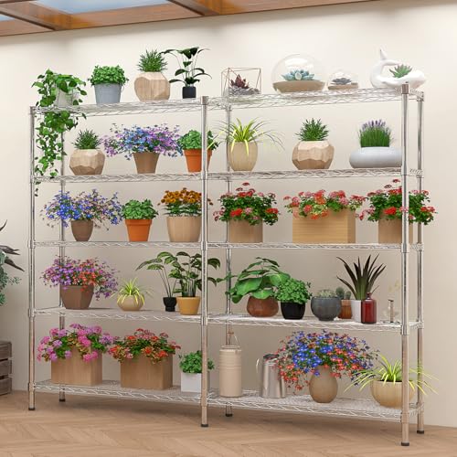 L Shaped Adjustable Storage Shelves, 57.87x13.78x70.87in Adjustable 5 Tier Wire Shelving Unit, Heavy Duty Garage Corner Shelf, Metal Standing Shelf Units, Pantry Shelf for Corner Laundry Closet SESAISHEIR