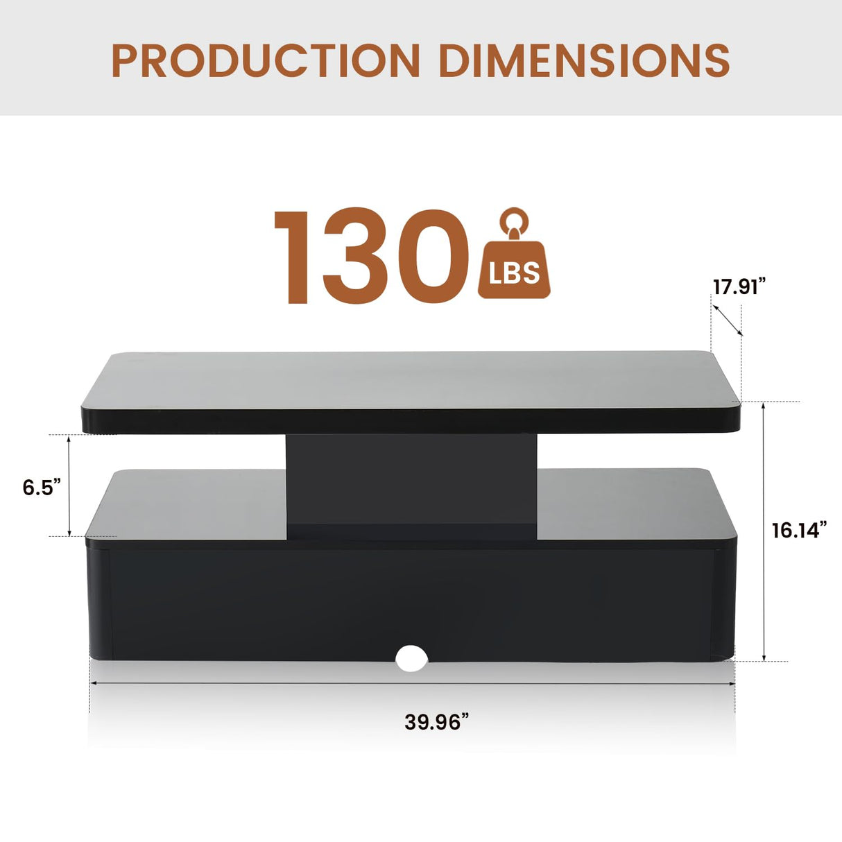 YISUFO 40" Modern Living Room Tables, LED Coffee Table with LED Lights, 2 Tier Rectangular Center Table with Large Storage, High Glossy Surface, Tea Table for Living Room, Black YISUFO