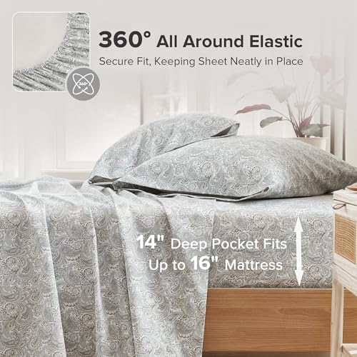 Comfort Spaces 100% Cotton Sheets King, Breathable, Naturally Cool Cotton Sheets, Soft Cotton Bed Sheets with 14" Elastic Pocket Fits up to 16" Mattress, All Seasons Sheet Set, Paisley Multi 4 Piece