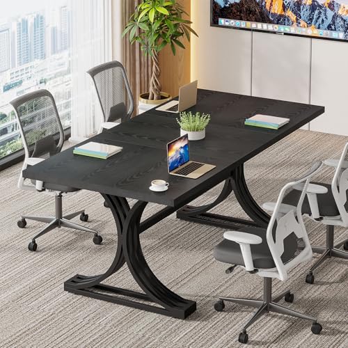 Tribesigns 10.5FT Conference Table, Modern Meeting Table for 8-10 People, Rectangle Seminar Boardroom Table for Office Conference Room with Stylish Legs (2, Black) Tribesigns