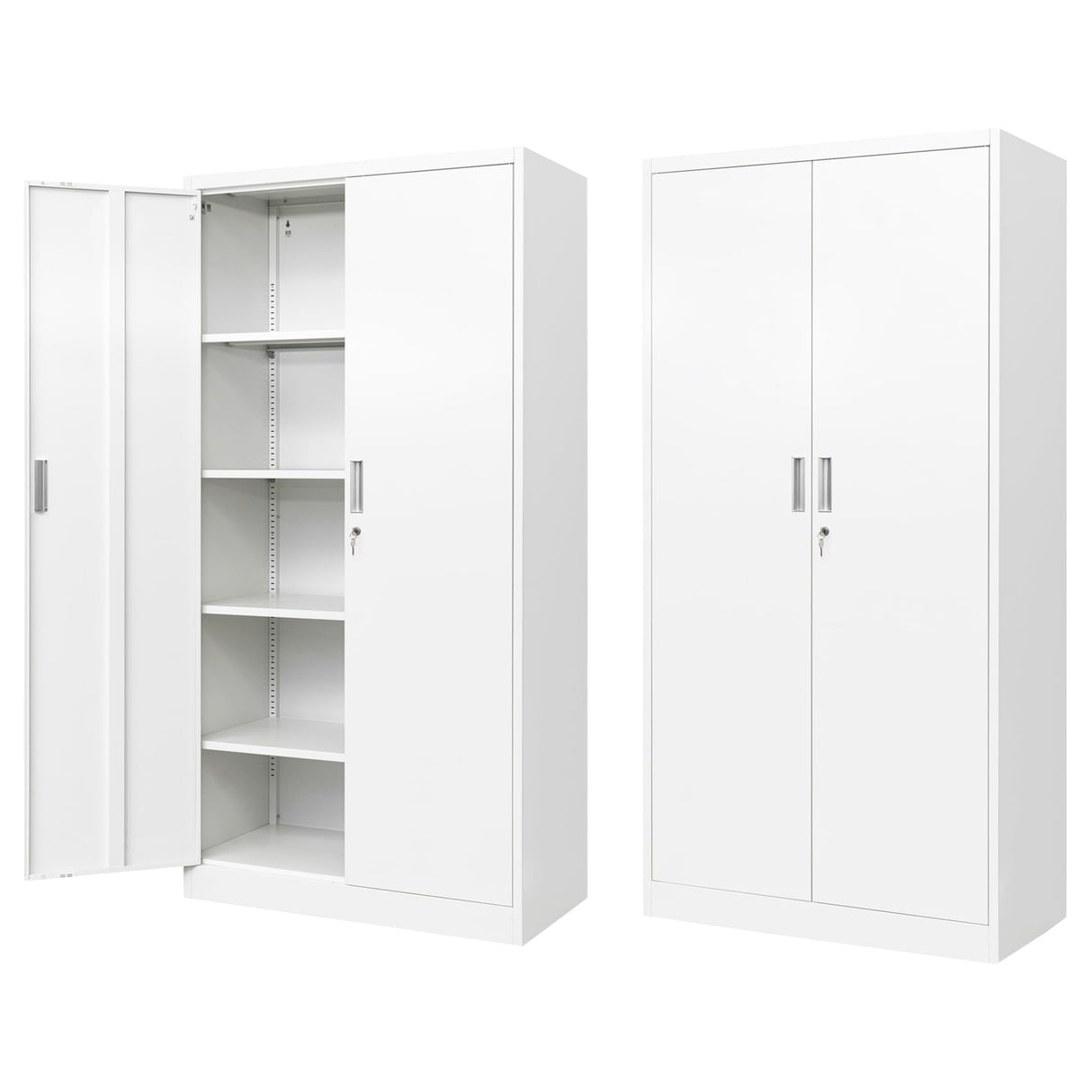 BESFUR Metal Storage Cabinet, 72" - White Garage Metal Cabinet, Adjustable Shelves and Locking Doors for Office, School, Garage BESFUR