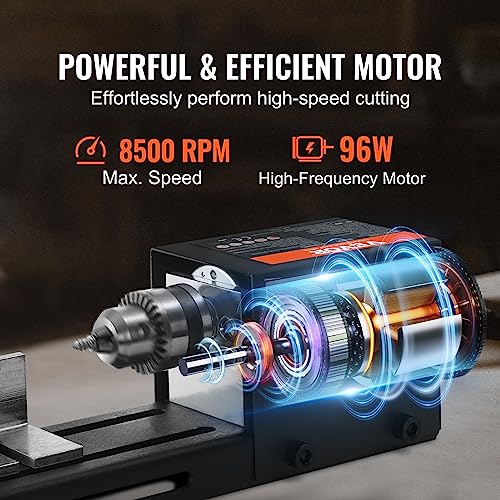 VEVOR Mini Lathe Machine, 2.76 in x 6.3 in, 24VDC 96W Mini Wood Lathe Tools Milling Machine Accessories, 7 Speeds 4220/5300/5650/6350/6660/7050/8450 RPM, for DIY Woodworking Wood Drill Rotary Tool VEVOR