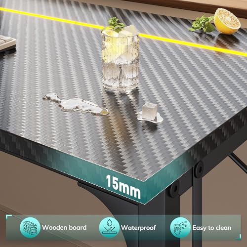 DurayLoly 55 Inch Gaming Desk with LED Lights,Computer Desk with Storage Bag for Home Office, Simple Office Desk with Headphone Hook for Study Writing Work Desk,Sturdy Metal Frame,Black DurayLoly