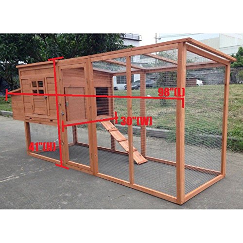 ChickenCoopOutlet Large 95" Deluxe Solid Wood Hen Chicken Cage House Coop Huge with Run Nesting Box ChickenCoopOutlet