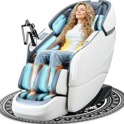 KTENTITO Massage Chair Full Body, 2025 Zero Gravity SL-Track Shiatsu Massage Chairs Recliner with AI Voice, LED Backlight Remote Control, Waist & Calf Heating Phone Controller and Holder G6 White Grey