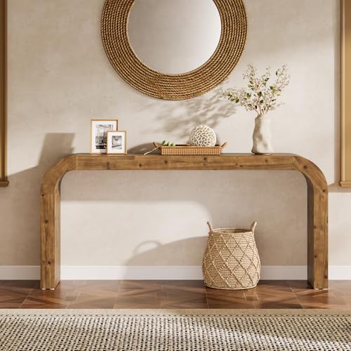 TRIBEWOOD Solid Wood Console Table, 70.87-Inch Farmhouse Sofa Table with Waterfall Curved Corners for Hallway, Living Room, Behind Couch, Entrance (Natural Wood) TRIBEWOOD