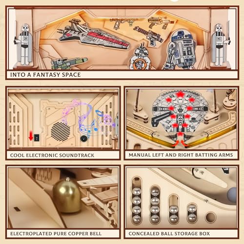 DIY Miniature Pinball Machine Kits, 3D Wooden Puzzles for Adults, Wooden Models for Adults to Build, Fun Toys Gifts for Ages 14+ Fuiltee