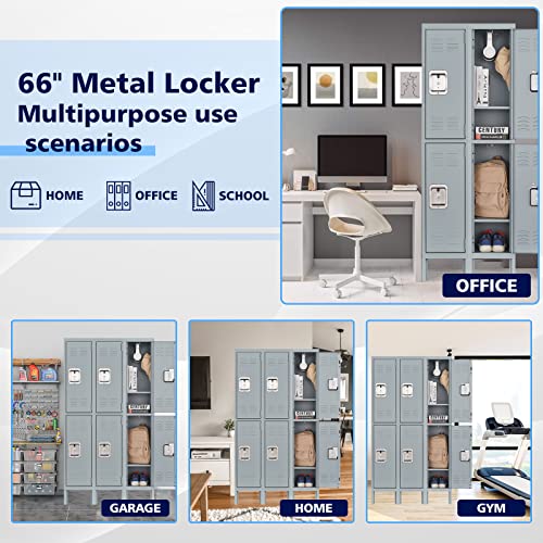 Letaya Storage Locker with Lock Door,Metal Storage Cabinet 4 Tier with Hook for Employees, School,Gym, Home,Office(2 Door-Gray) Letaya