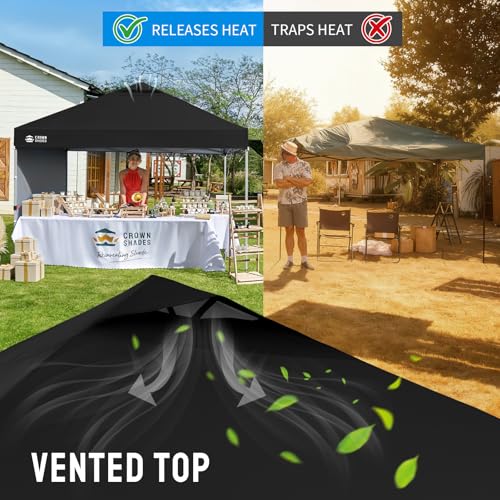 CROWN SHADES 10x10 Pop Up Canopy with 1 Side Wall - Beach Tent with One Push Setup - Outdoor Sun Shade for Events, Parties, Camping - Gazebo with STO-N-Go Cover Bag (Black) CROWN SHADES
