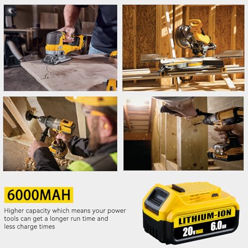 DCB200 6.0Ah 2Pack Battery Replacement for Dewalt 20V Max Battery Lithium Ion Compatible with Dewalt Battery DCB204 DCB206 DCB201 DCB203 DCD DCF DCG Series Cordless Power Tools WoodArtSupply