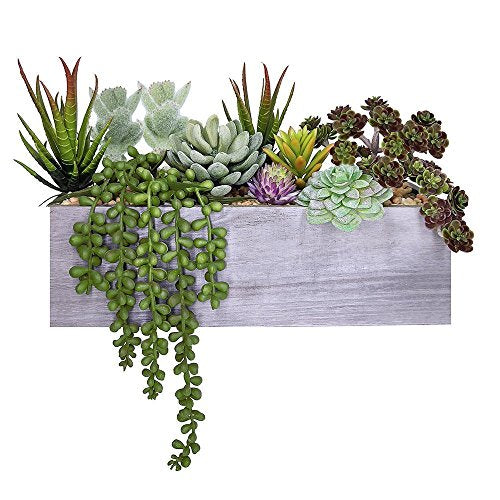 Supla Artificial Potted Succulents Plants Arrangement Fake Succulent Plants in Rectangular Wooden Pot Arrangement for Table Centerpiece Windowsill Greenery Decor Supla