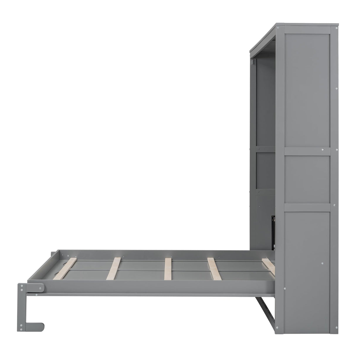 Merax Queen Size Murphy Bed, Wood Queen Murphy Cabinet Bed with Shelves, for Home Office or Small Room, Gray Merax
