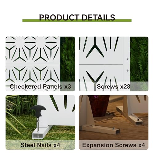 Heavy-Duty Outdoor Privacy Screen for Patio, Balcony, Backyard - 72" H * 44" W Metal Room Divider with Modern Geometric Pattern, Anti-Tipping Kit, Weather Resistant, Easy Assembly (White-SJX) QINPTWUT