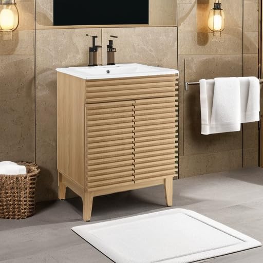 Modway Render Vanity Floor, 24 Inch, Oak/White Sink Modway