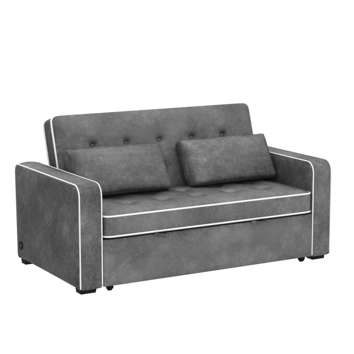 Merax Convertible Pull Out Sofa Bed, 65.7" Upholstered Sleeper Sofa with Dual USB Charging Port, Adjustable Backrest and 2 Pillows, Button Tufted Loveseat Couch for Living Room Bedroom, Charcoal Grey Merax