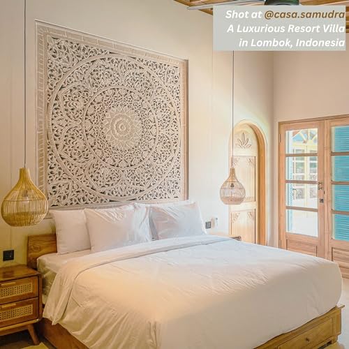 King Wood Headboard Rustic | Carved Full Headboard Only | Wooden Headboard Full Size Bed | Wall Mount Headboard King | Full Bed Headboard Panels (Manusa Antic, Cal King) KultureDeco