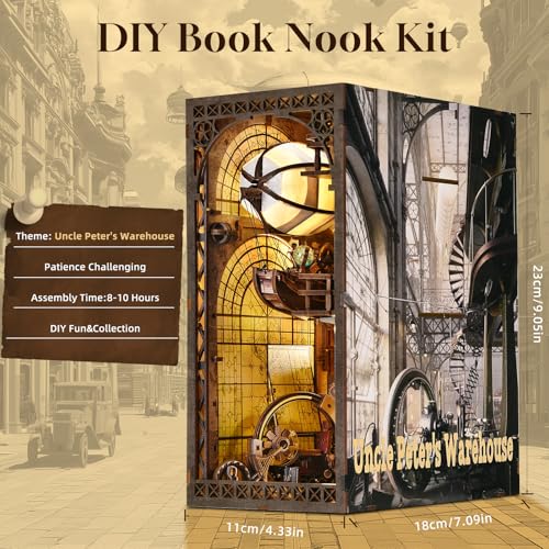 TOYQI Book Nook Kit, Book Nook Kits for Adults, DIY Miniature Dollhouse Kit 3D Wooden Puzzle Booknook Bookend with LED Light
