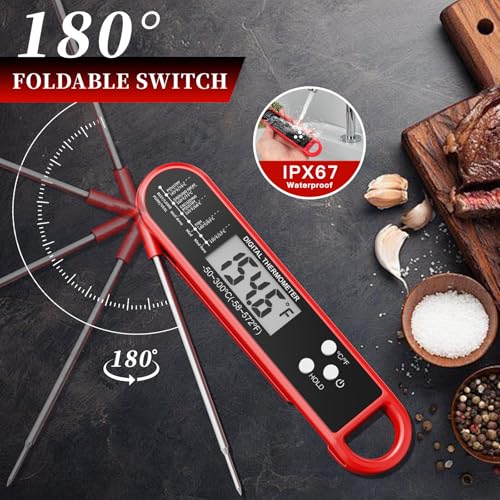 Digital Meat Thermometer for Cooking and Grilling - Instant Read Food Thermometer with IP67 Waterproof, Strong Magnet and Calibration-Professional Kitchen BBQ Probe for Turkey, Steak, Gift for Men/Dad
