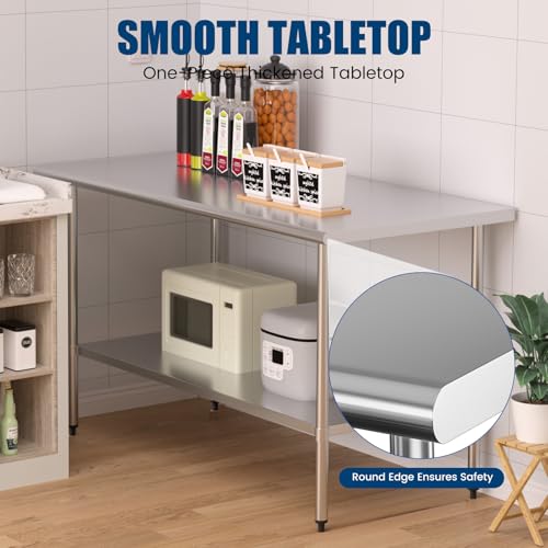 Chingoo Stainless Steel Table 30 x 60 Inches Metal Prep Table with Adjustable Undershelf for Commercial Kitchen & Outdoor Use Chingoo