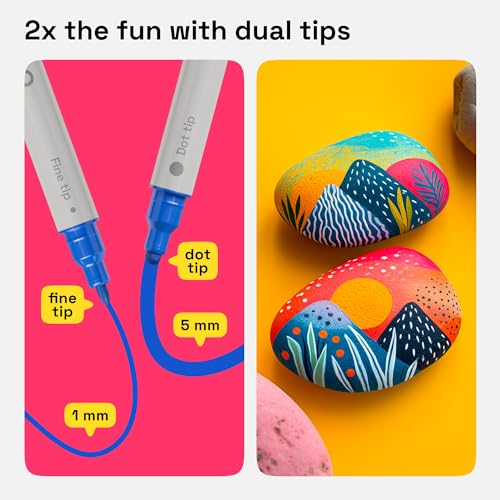 ARTISTRO 24 Acrylic Paint Pens, Acrylic Paint Markers, Fabric Markers for Textile, Canvas, Rock, Glass, Wood, Paper, Pumpkin, DIY, Paint Markers for Kids and Adults (Dual Tip Dot + Fine) ARTISTRO