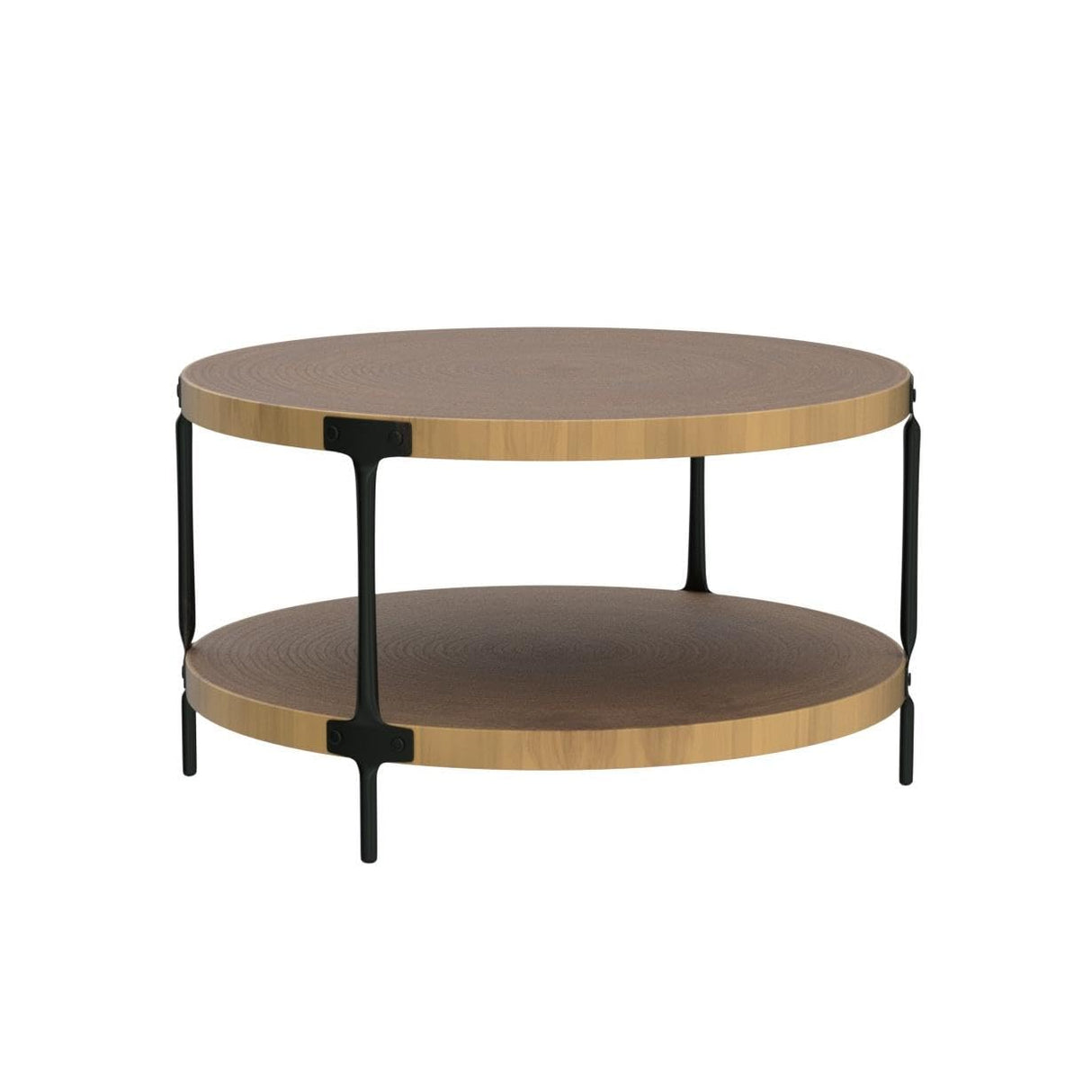 Awescuti Round Boho Wood Coffee Table - 31.5" Farmhouse Natural Circle Wooden 2-Tier Coffee Tables Living Room Furniture, Natural Wood Color, 31.5" D x 18.3" H Awescuti