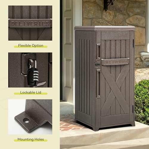 YITAHOME 60-Gallon Secure Package Delivery and Storage Box, Double-Wall Resin, Weatherproof, for Outdoor Use, Curbside or Porch, 8.5 Cubic Feet, Brown YITAHOME