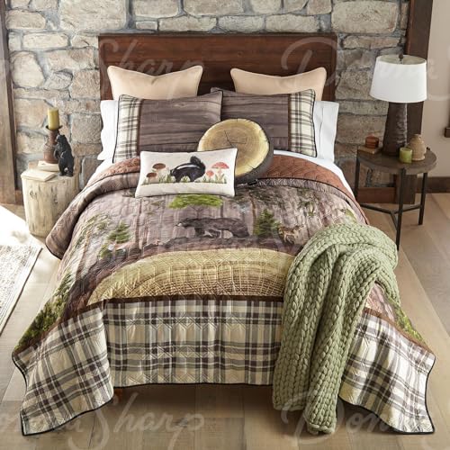 Donna Sharp Wildwood Lodge Polyester Quilt Bedding Set - 3-Piece Queen Size Quilt Set - Includes 90" x 90" Quilt and 20" x 36" Pillow Shams - Machine Washable Donna Sharp