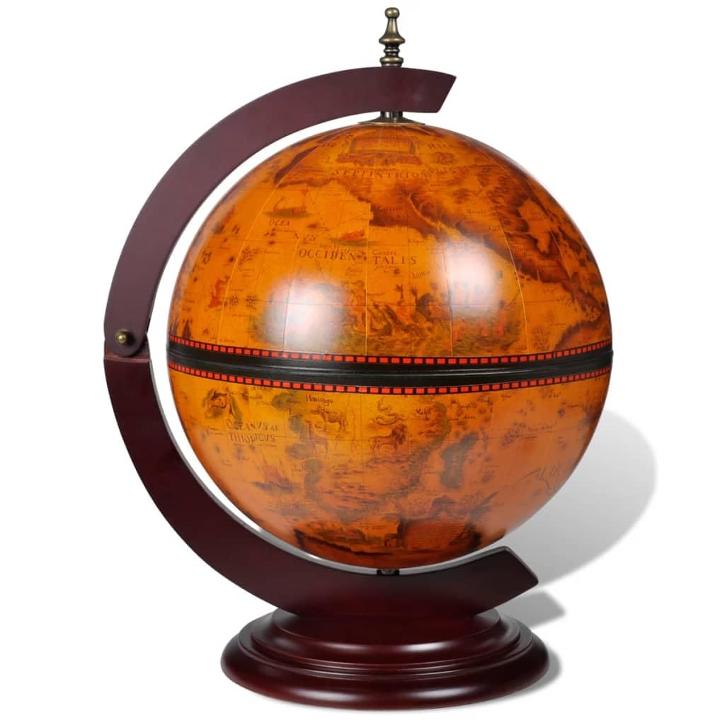vidaXL Eucalyptus Wood Wine Stand - Rotatable Tabletop Globe Bar with 16th Century Nautical Maps & Antique Frescoes - Brown Farmhouse Style for Home/Office vidaXL