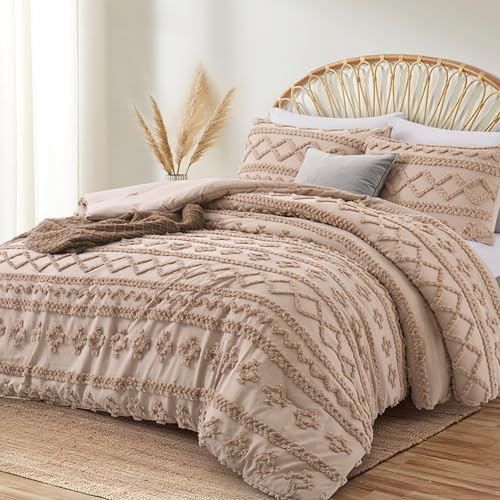 Oli Anderson Khaki Queen Comforter Set Tufted Bedding Set Queen 3 Pieces, Boho Shabby Chic Comforter with 2 Pillowcases (Khaki,Queen) Oli Anderson