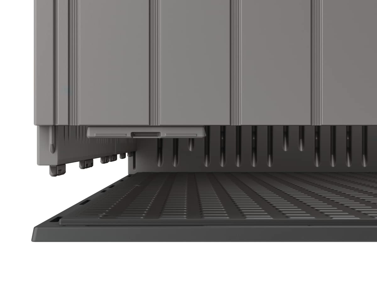 Rubbermaid Resin Outdoor Storage Shed With Floor (7 x 7 Ft), Weather Resistant, Gray, Organization for Home/Backyard/Garden Tools/Lawn Mower/Bike Storage/Pool Supplies Rubbermaid