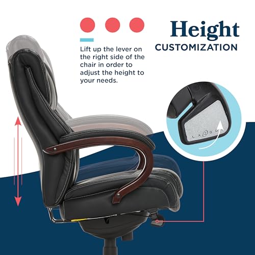 La-Z-Boy® Bellamy Executive Office Chair with Memory Foam Cushions, Real Wood Arms and Swivel Base, Waterfall Seat Edge, Faux Bonded Leather, Black La-Z-Boy