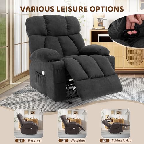 Massage Rocking Recliner Chair, Ergonomic Recliners Sofa with Vibration Massage & Heat, Rocking Chair Nursery Chair for Living Room Lounge with 4 Pockets, 2 Cup Holders, Black