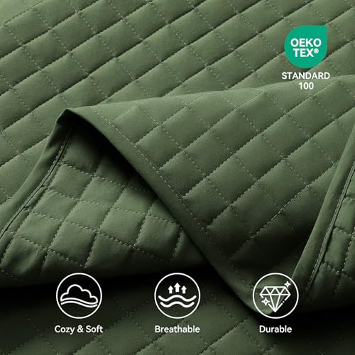 SunStyle Home Olive Green Quilt King Size, Lightweight Comforter Blanket Bedspread Soft Reversible Coverlet for All Season 3pcs Army Green Square Quilted Bedding Set (1 Quilt 2 Pillow Shams)(106"x96") SunStyle Home