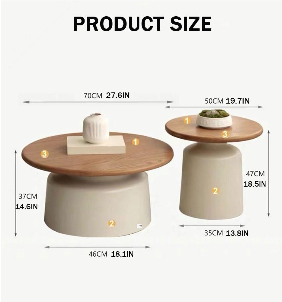 Coffee Table, Cream Style Solid Wood Coffee Table, Living Room Home Small Apartment, Simple Tea Table, Round Coffee Table(C) ROPSHTSF