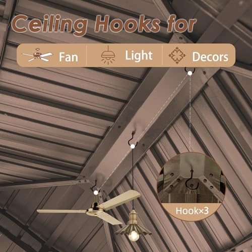 Domi Hardtop Gazebos 10x14FT, Aluminum Metal Gazebo with Galvanized Steel Double Roof Canopy, Curtain and Netting, Permanent Gazebo Pavilion for Patio, Backyard, Deck and Lawn, Brown domi outdoor living