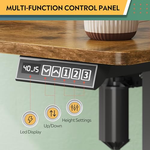 DEVAISE 55×28 Inch Electric Standing Desk with Drawers, Computer Desk with 3 Adjustable Height, Storage Shelf, Built-in USB Outlets and Memory Preset, Sit to Stand Desk for Home Office, Rustic Brown DEVAISE