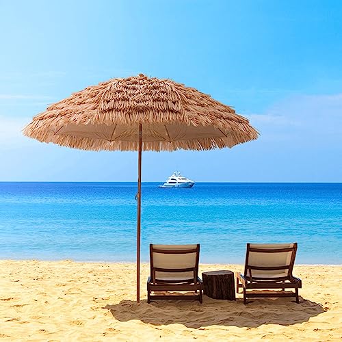 Hawaii Tiki Umbrella 5ft, 10ft Tiltable Tropical Outdoor Patio Garden Parasol, Outdoor Beach Umbrella with Carrying Bag, Portable Straw Sunshade (Color : Wood color, Size : 160cm/5ft) HEBEHO