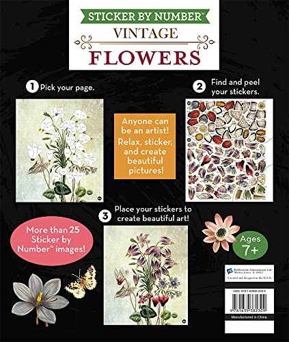Brain Games - Sticker by Number - Vintage: Flowers (28 Images to Sticker) WoodArtSupply