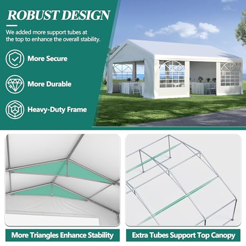 GARTOO 20' x 20' Heavy Duty Party Tent - Outdoor Wedding Gazebo Event Shelter Canopy with Removable Sidewall & 4 Sand Bags for Outdoor Event, Wedding, Birthday Party GARTOO