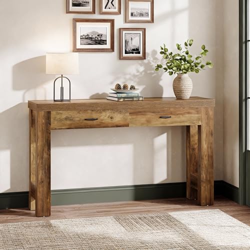 Tribesigns 63" Farmhouse Console Table with Drawers, Sofa Entryway Table for Hallway, Living Room, Countryside Narrow Console Furniture, Brown Tribesigns