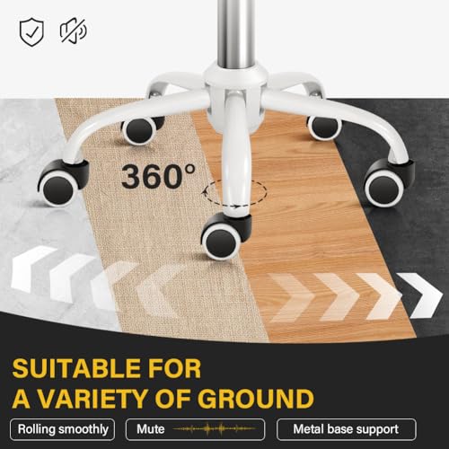 WKWKER Rolling Stool with Wheels Swivel Stool with Back Height Adjustable Chair PU Leather Rolling Chair Ideal for SPA Salon Home Office Drafting Work (White) WKWKER