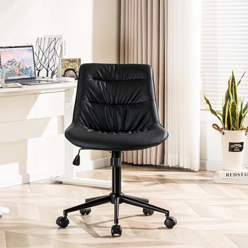 Rowill Faux Leather Office Chair, Ergonomic Armless Desk Chair with Waterproof Cushion & Slient Wheels & SGS-Certified Class 3 Gas Lift, Ideal for Home Office, Study and Vanity(Black) Rowill
